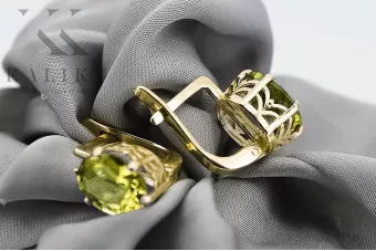 Pendientes Peridoto amarillo Oro amarillo de 14 quilates Artesanía vintage vec003y